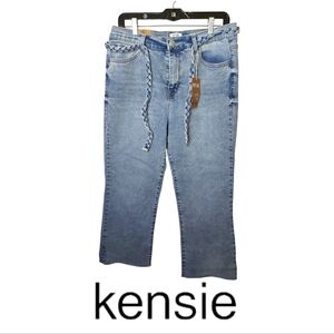 Kensie The Savannah High Rise Flare Ankle Jeans With Braided Belt